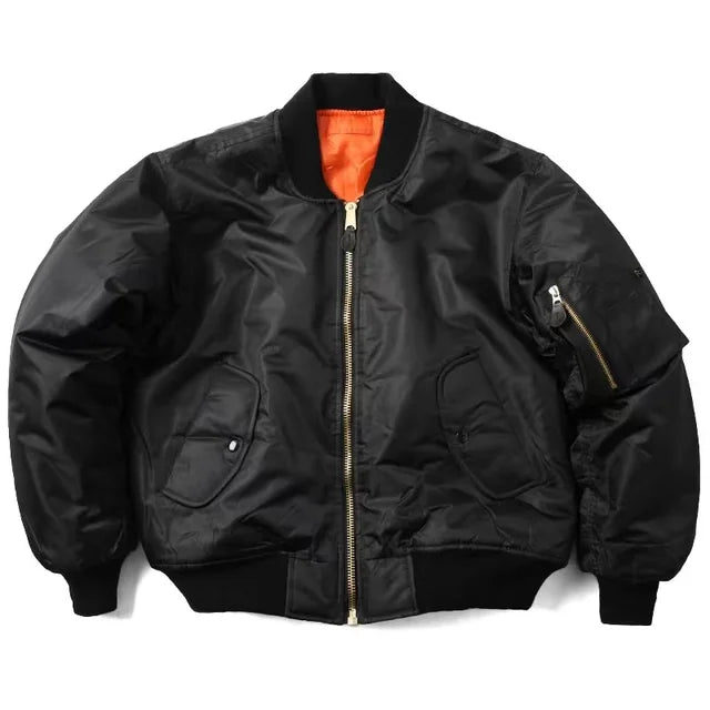 Nylon MA1 Bomber Jacket with Zip Front and Flap Pockets