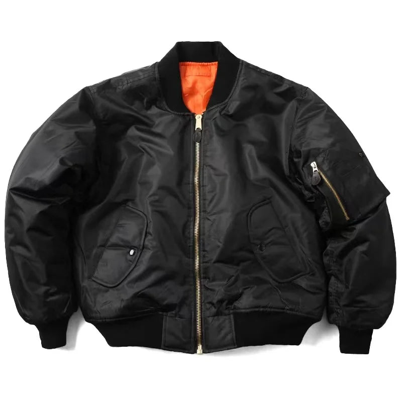Nylon MA1 Bomber Jacket with Zip Front and Flap Pockets