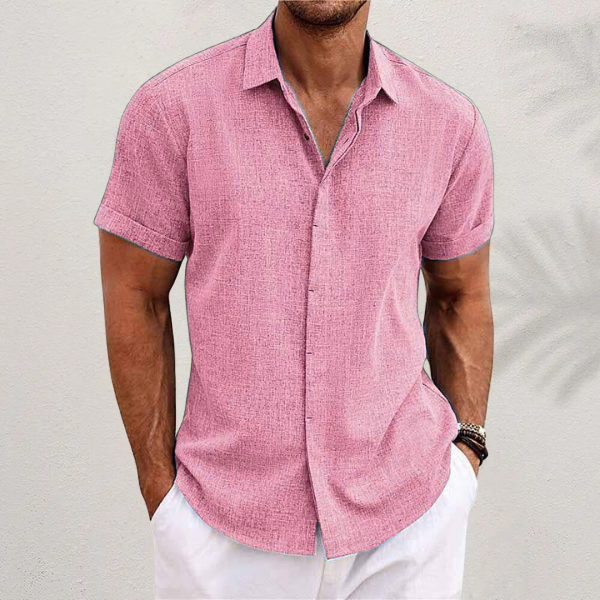 Linen Short-Sleeve Shirt with Spread Collar
