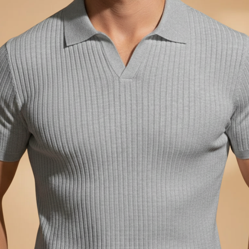 Men's Slim Fit Ribbed Knit Polo Shirt