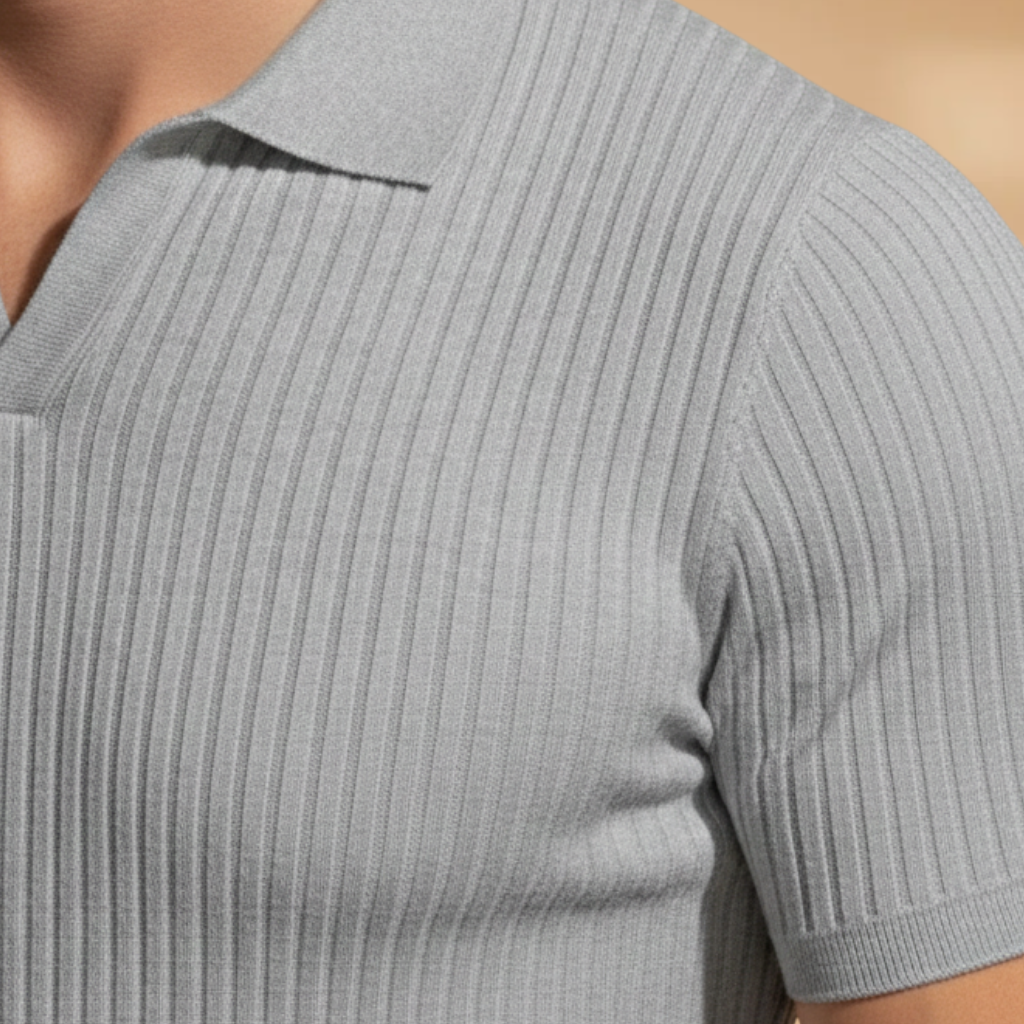 Men's Slim Fit Ribbed Knit Polo Shirt