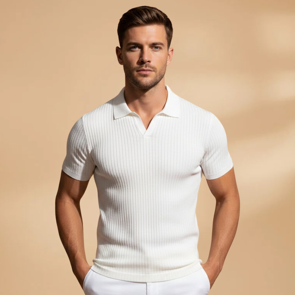 Men's Slim Fit Ribbed Knit Polo Shirt