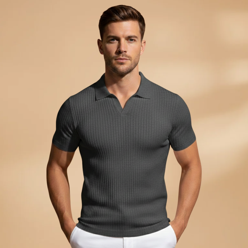 Men's Slim Fit Ribbed Knit Polo Shirt
