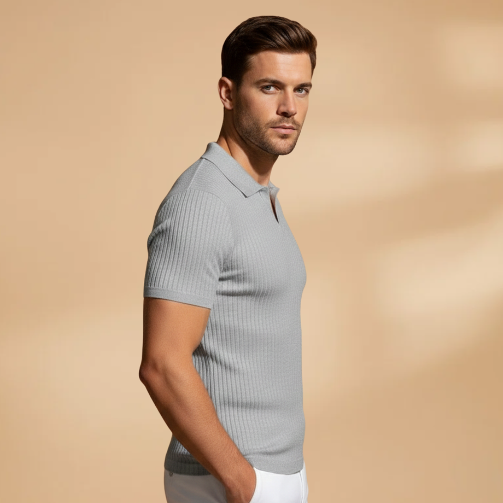 Men's Slim Fit Ribbed Knit Polo Shirt