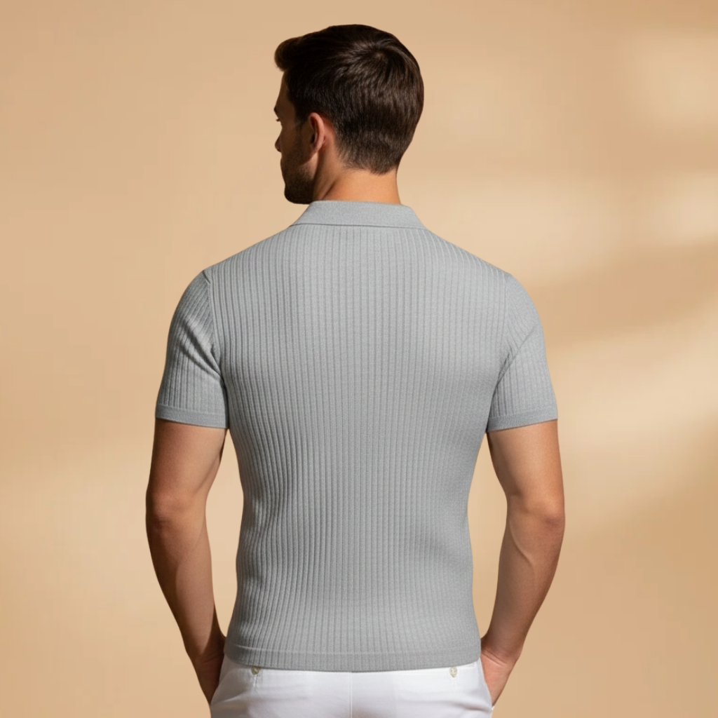 Men's Slim Fit Ribbed Knit Polo Shirt