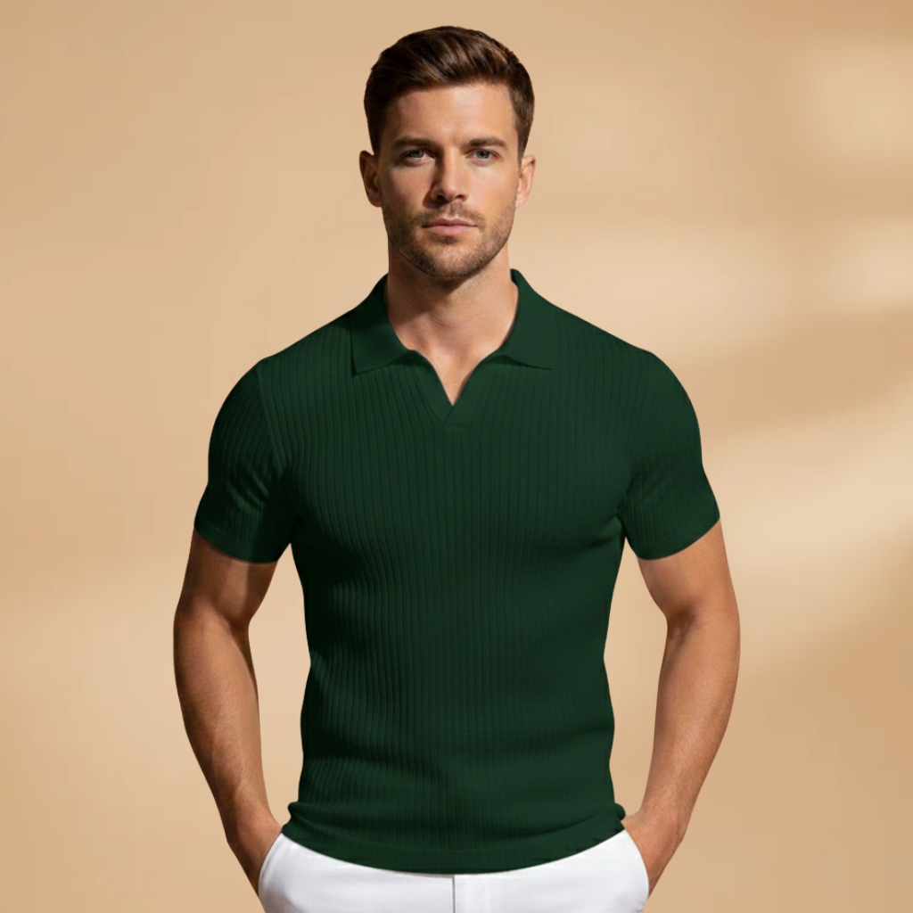 Men's Slim Fit Ribbed Knit Polo Shirt