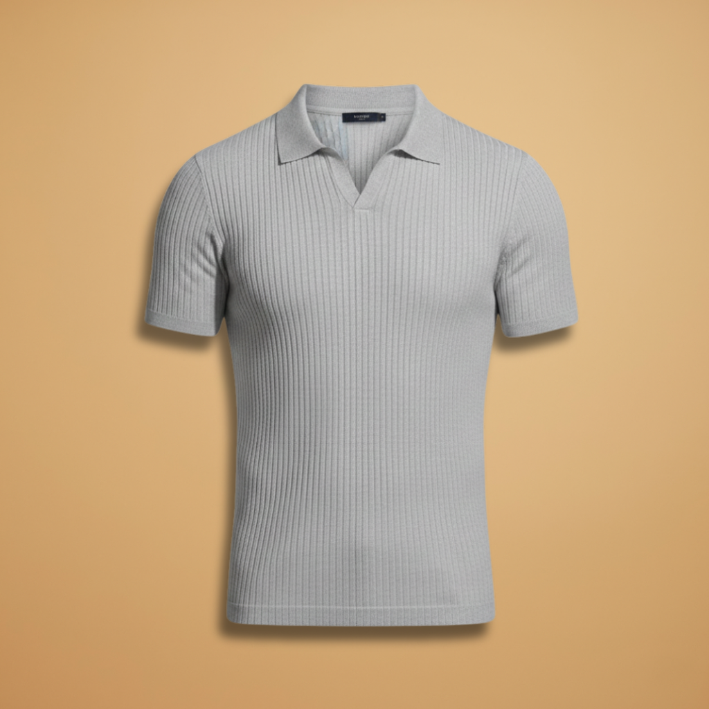 Men's Slim Fit Ribbed Knit Polo Shirt
