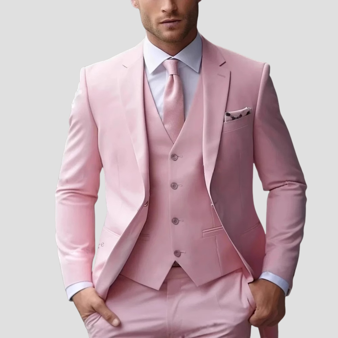 Tailored Three-Piece Suit with Silver Chain Accent