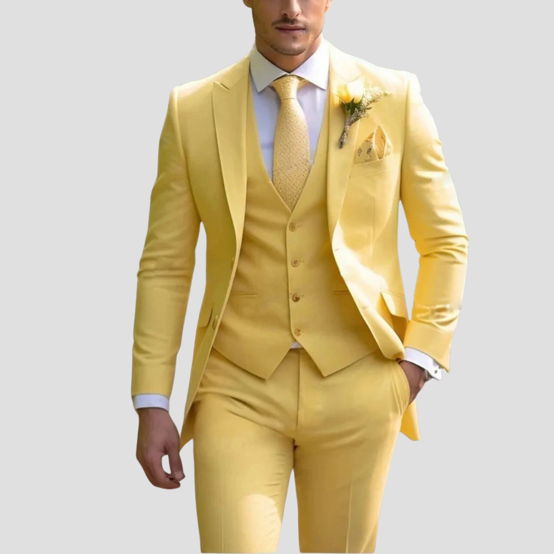 Tailored Three-Piece Suit with Silver Chain Accent