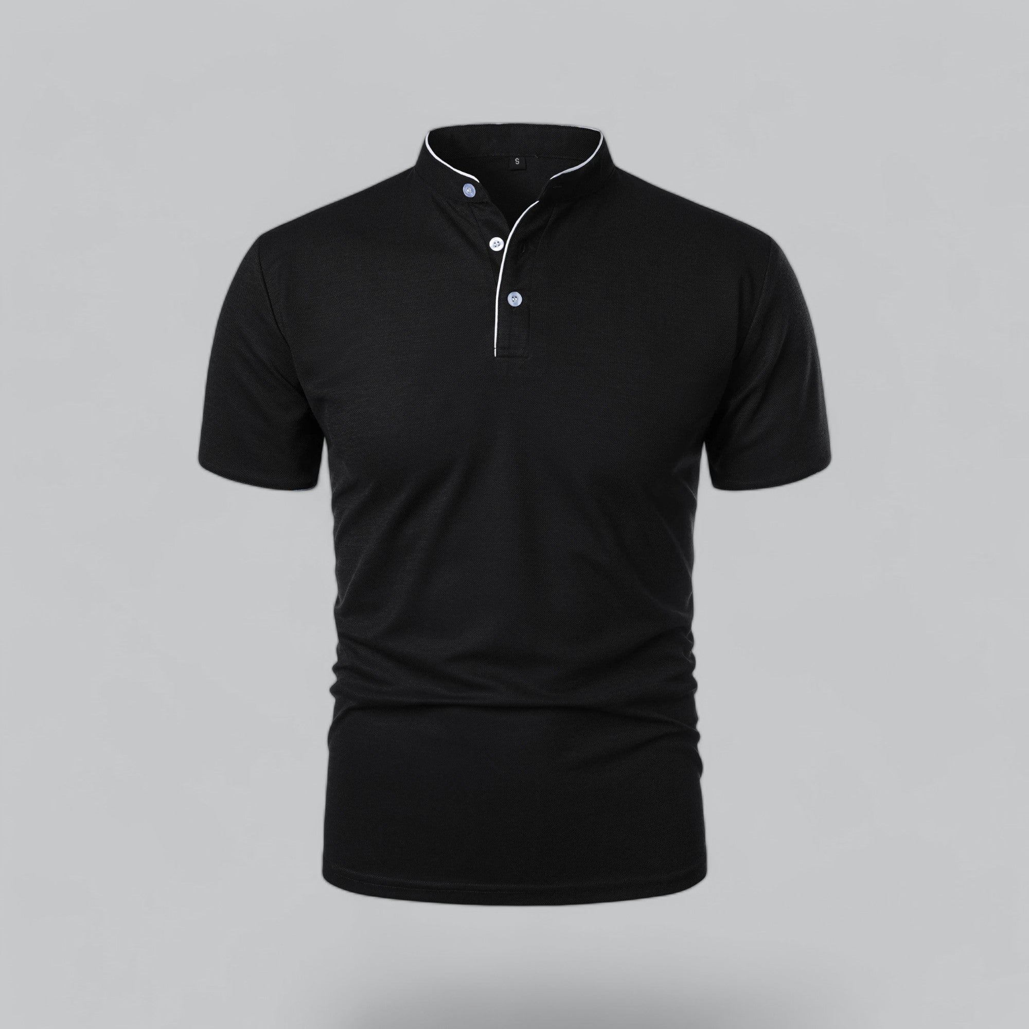 Grandad Collar Polo Shirt with Short Sleeves and Button Placket