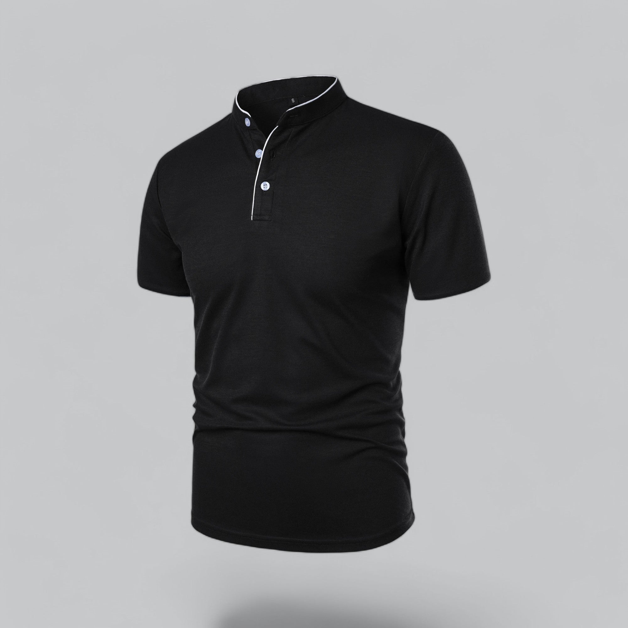 Grandad Collar Polo Shirt with Short Sleeves and Button Placket