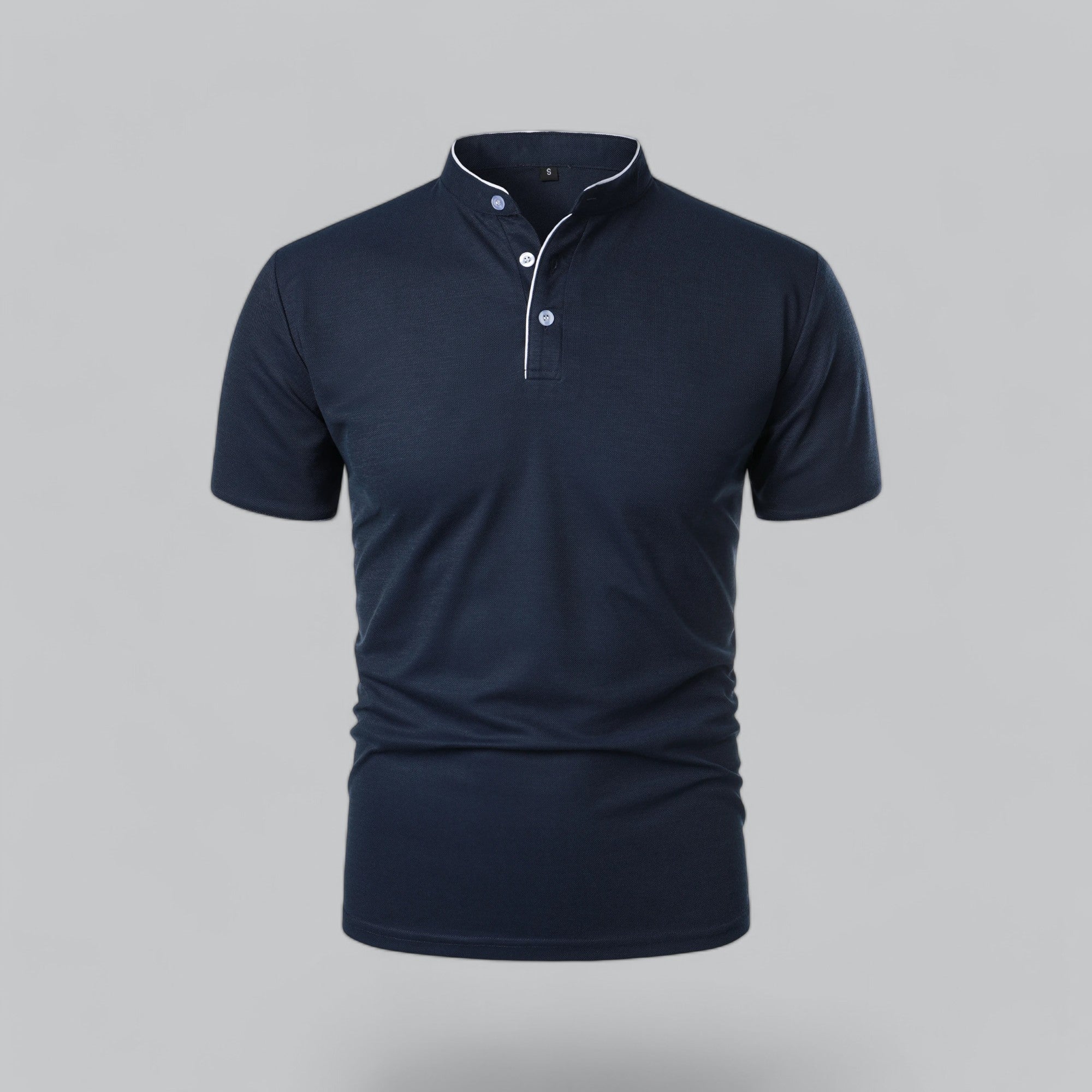Grandad Collar Polo Shirt with Short Sleeves and Button Placket