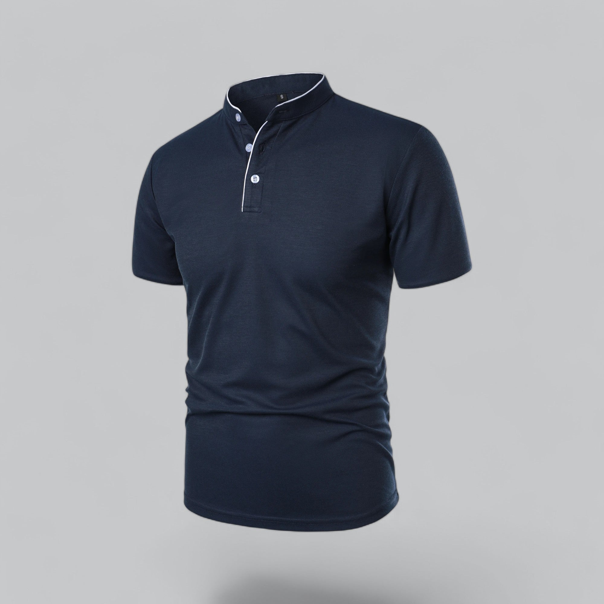 Grandad Collar Polo Shirt with Short Sleeves and Button Placket