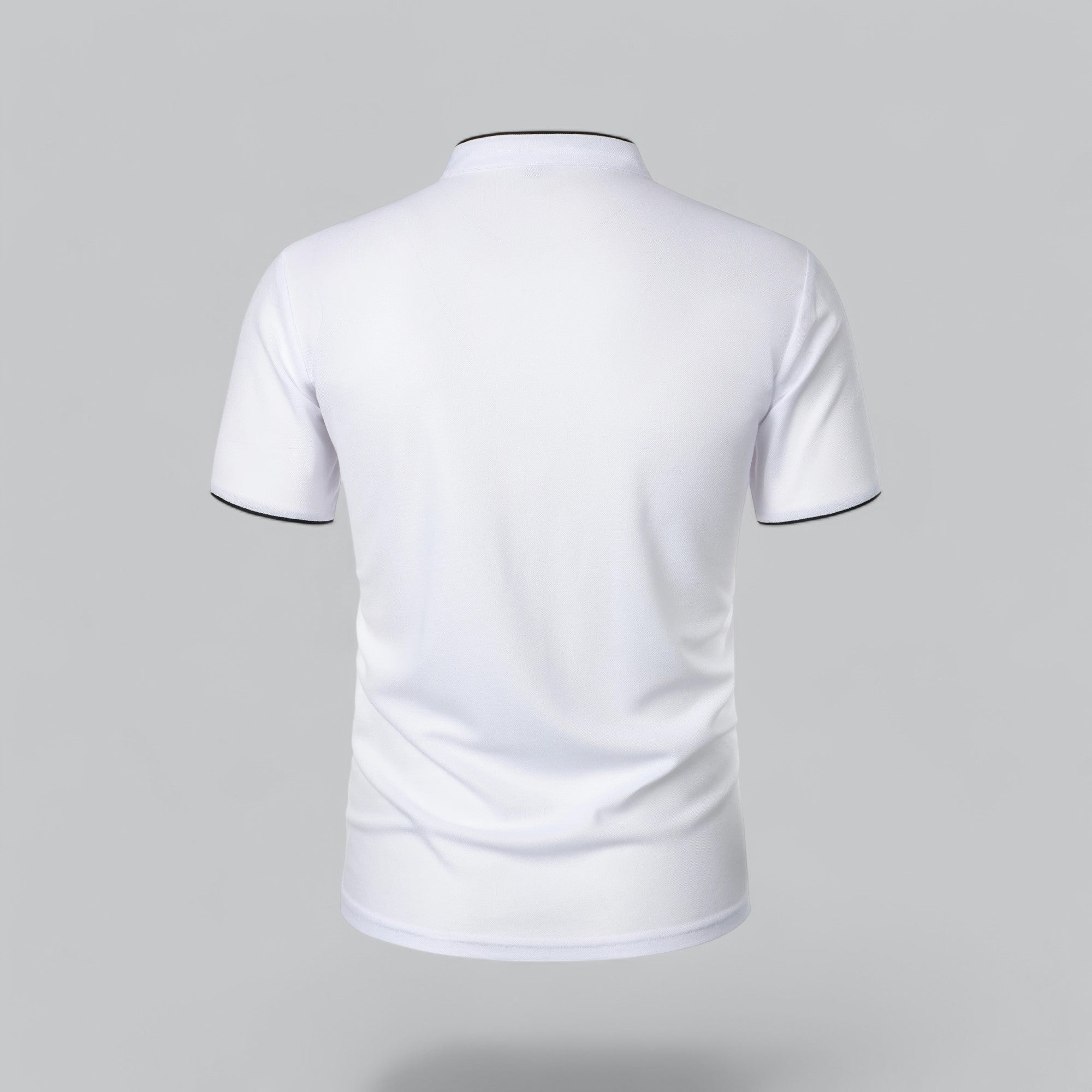 Grandad Collar Polo Shirt with Short Sleeves and Button Placket
