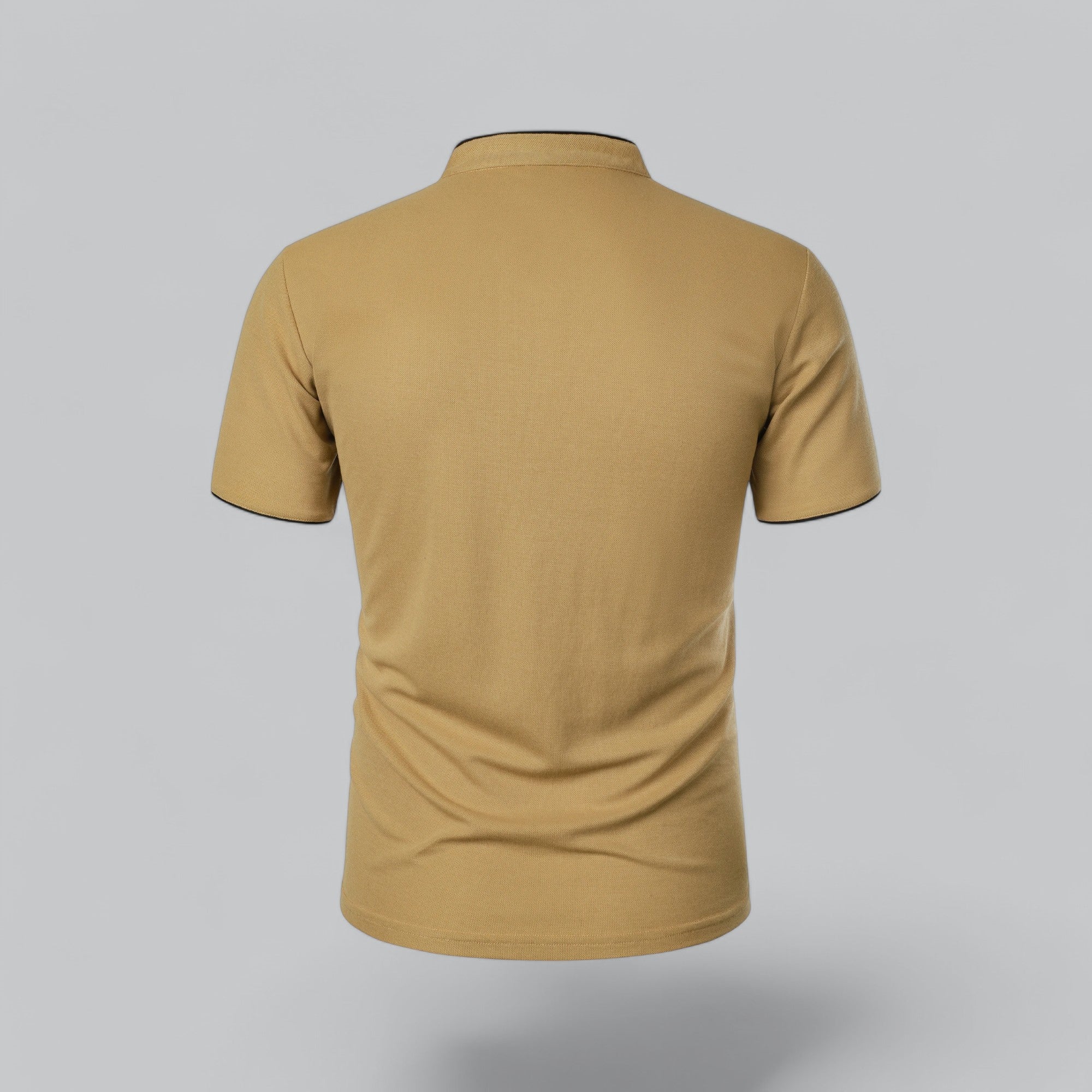 Grandad Collar Polo Shirt with Short Sleeves and Button Placket