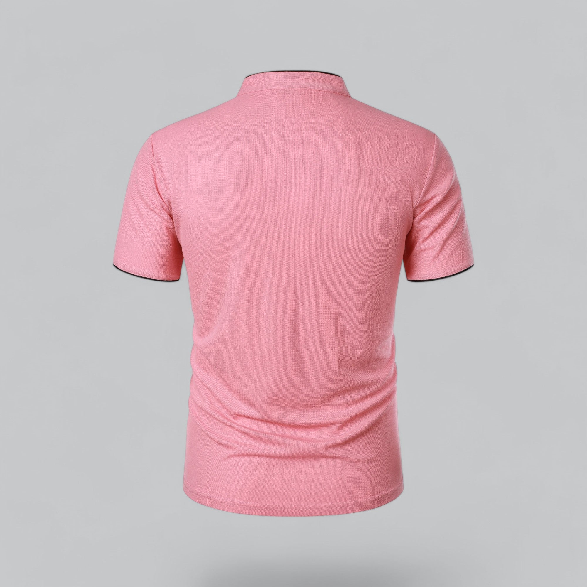 Grandad Collar Polo Shirt with Short Sleeves and Button Placket