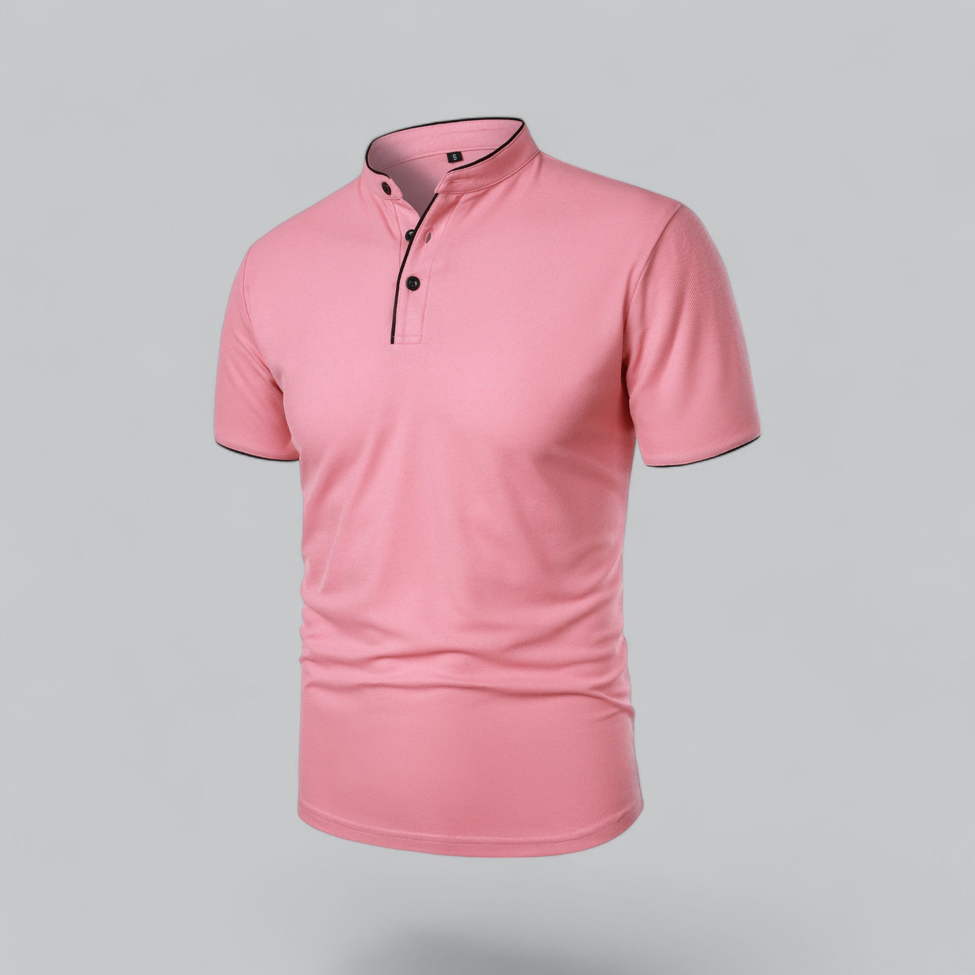 Grandad Collar Polo Shirt with Short Sleeves and Button Placket