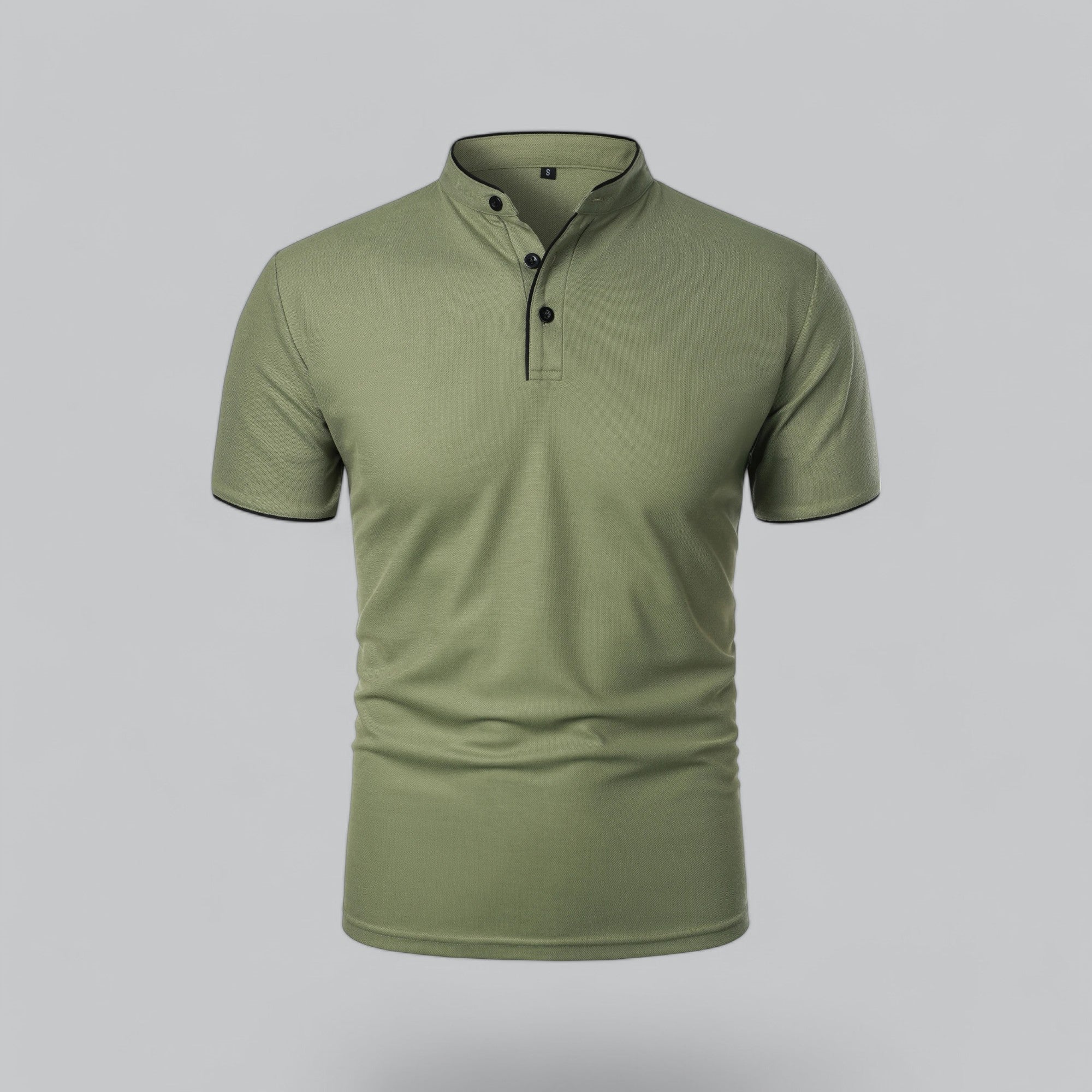 Grandad Collar Polo Shirt with Short Sleeves and Button Placket