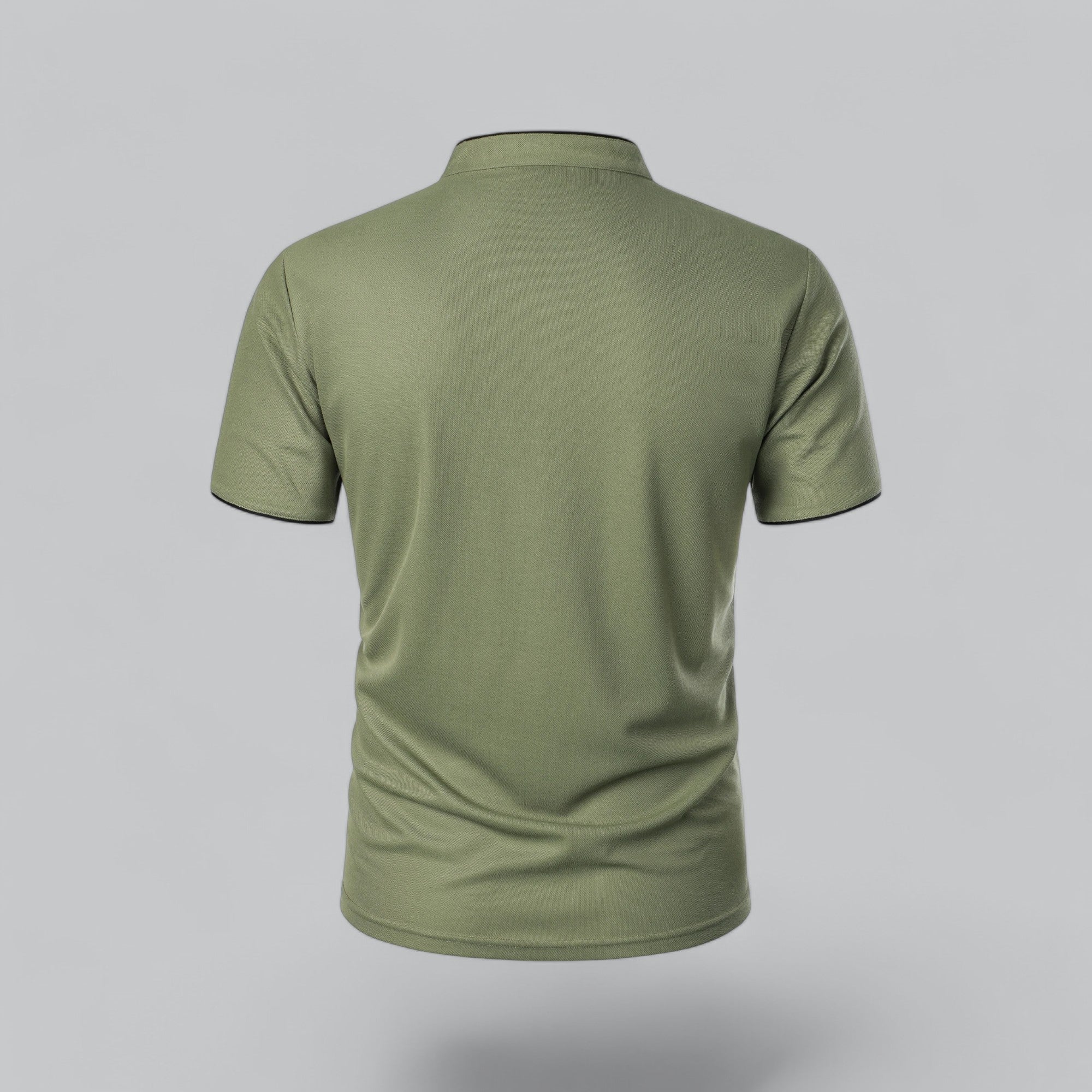 Grandad Collar Polo Shirt with Short Sleeves and Button Placket