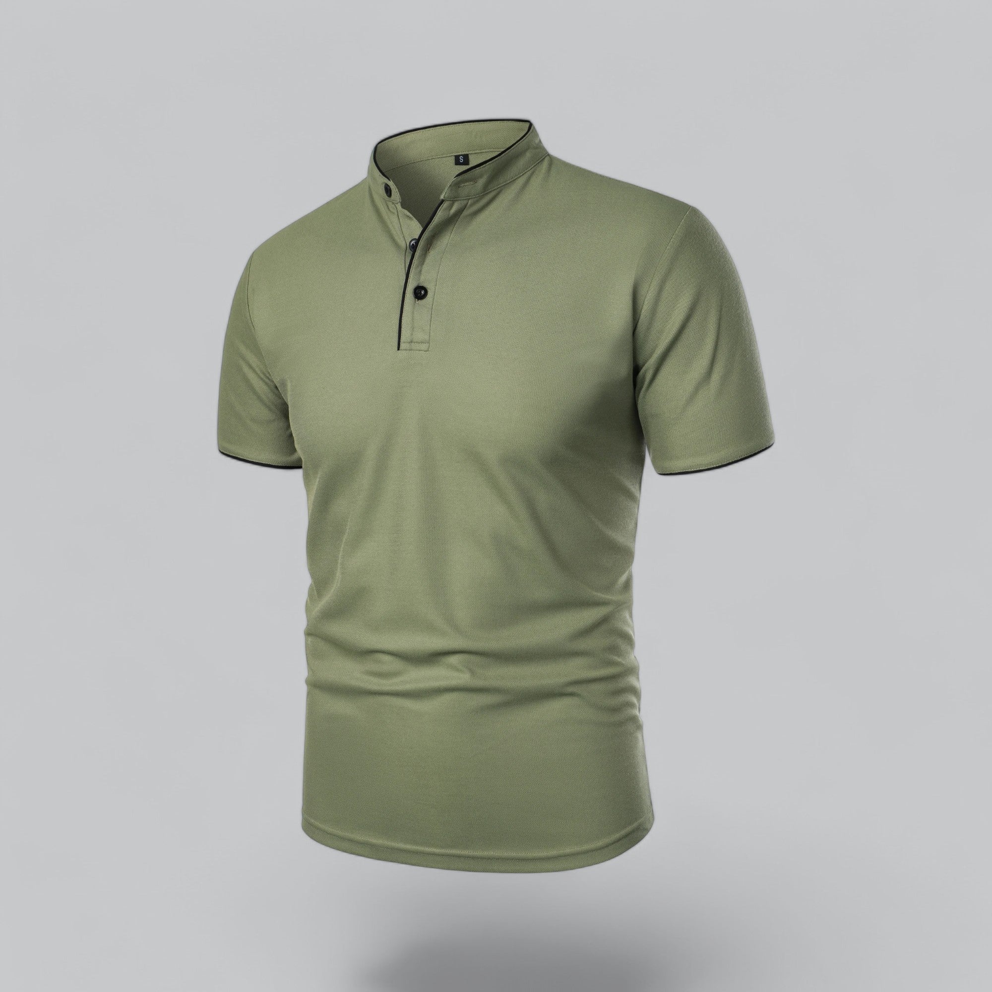 Grandad Collar Polo Shirt with Short Sleeves and Button Placket