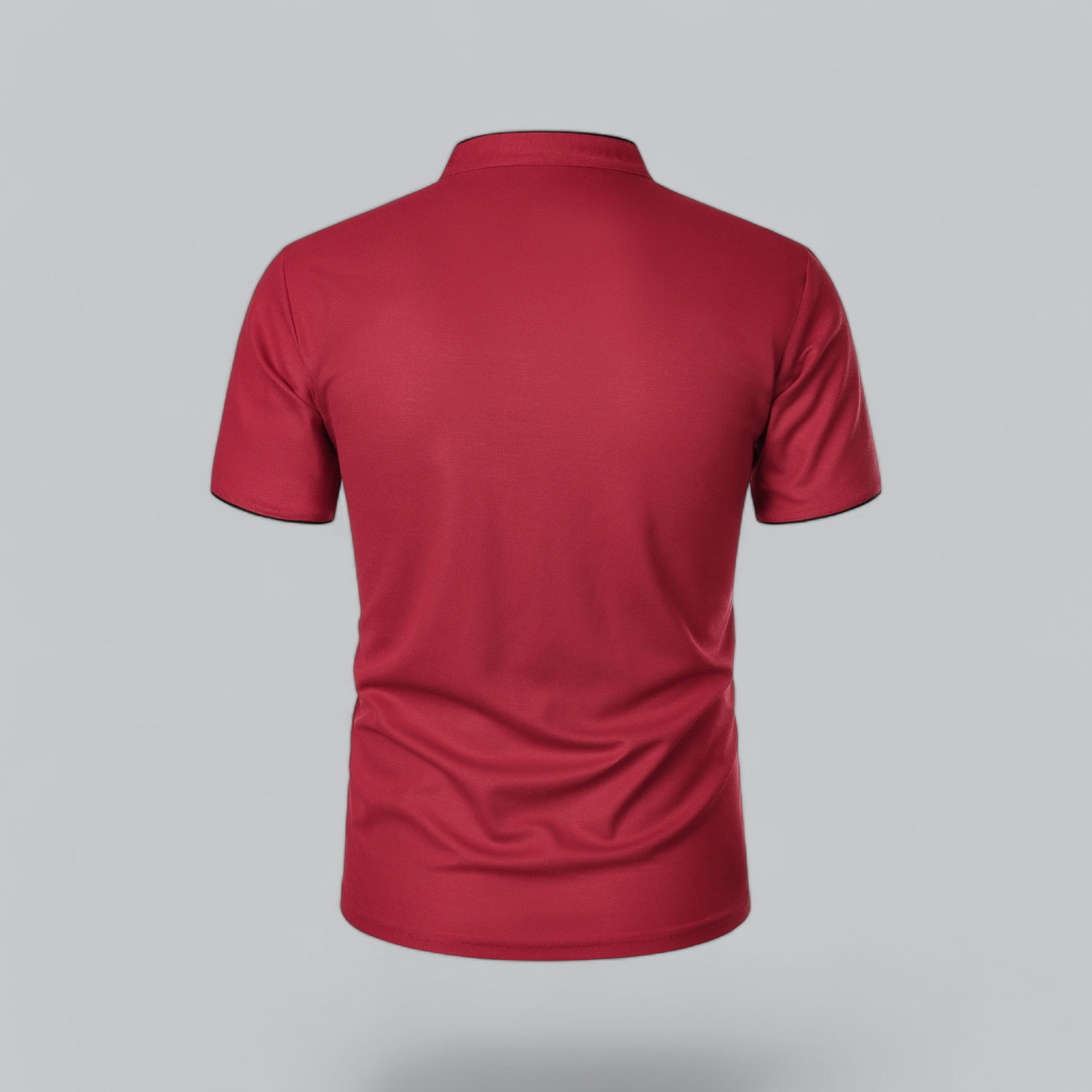 Grandad Collar Polo Shirt with Short Sleeves and Button Placket