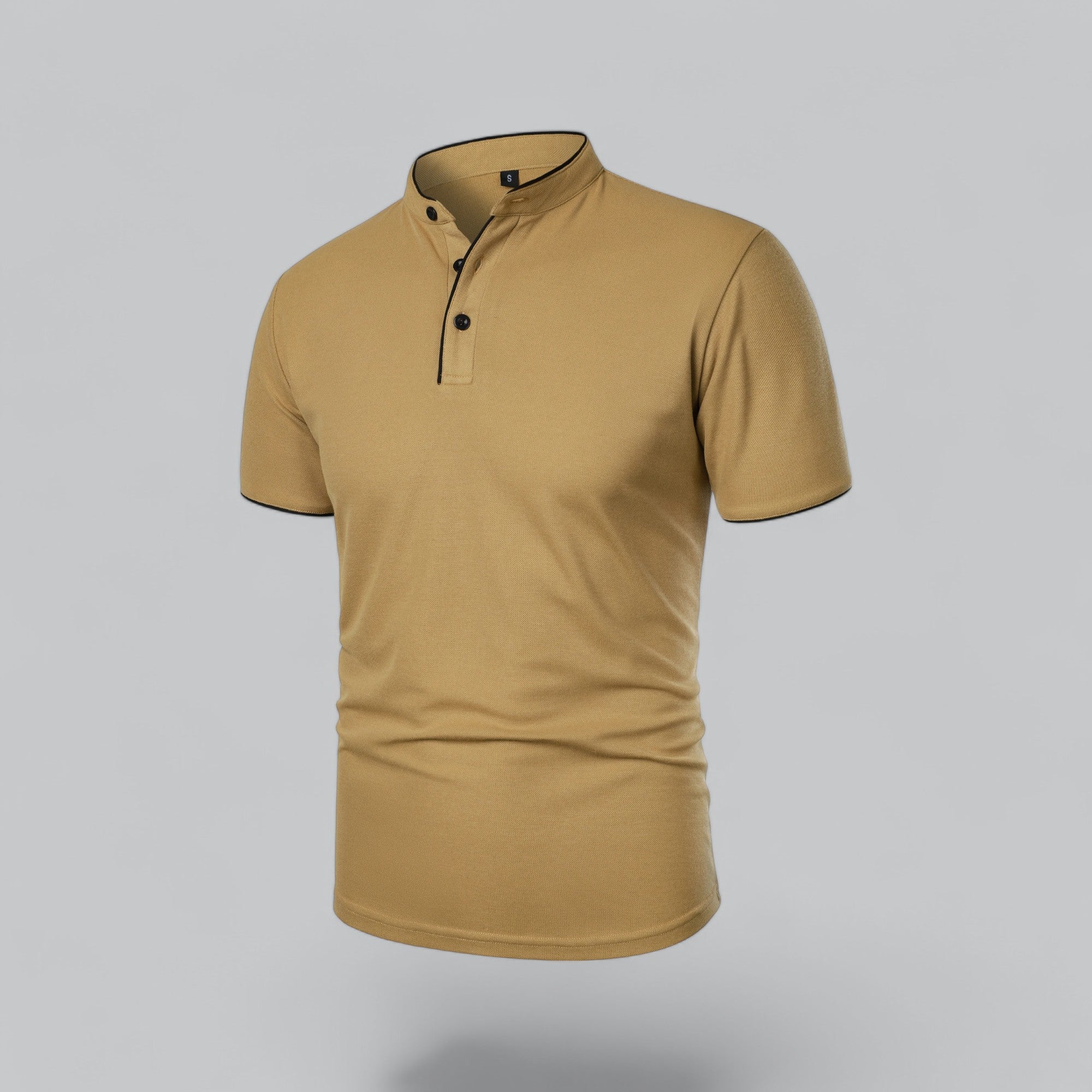 Grandad Collar Polo Shirt with Short Sleeves and Button Placket