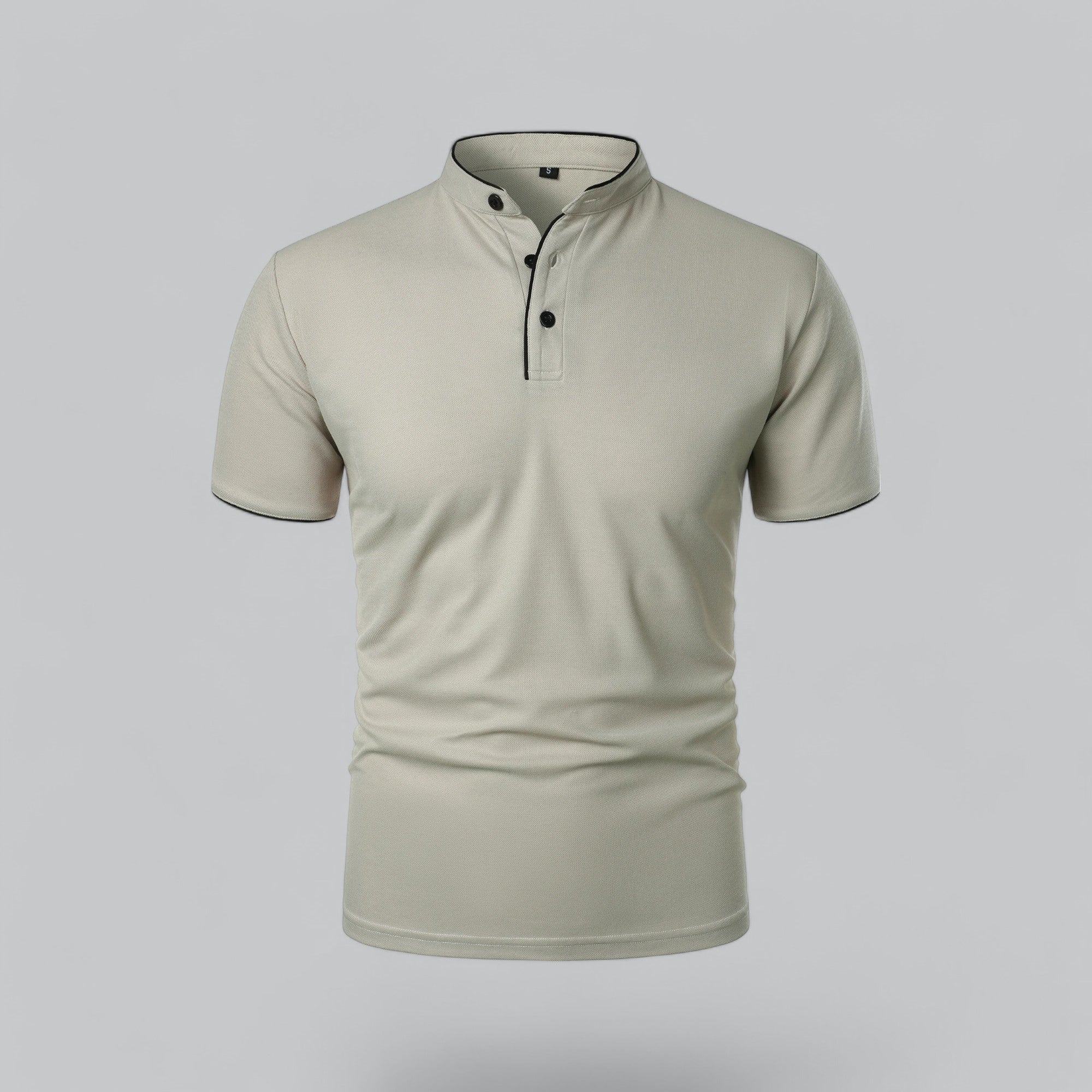 Grandad Collar Polo Shirt with Short Sleeves and Button Placket
