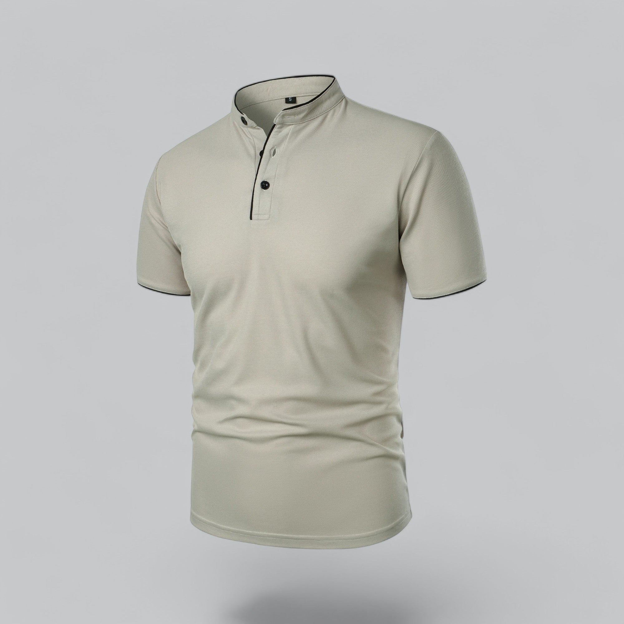 Grandad Collar Polo Shirt with Short Sleeves and Button Placket