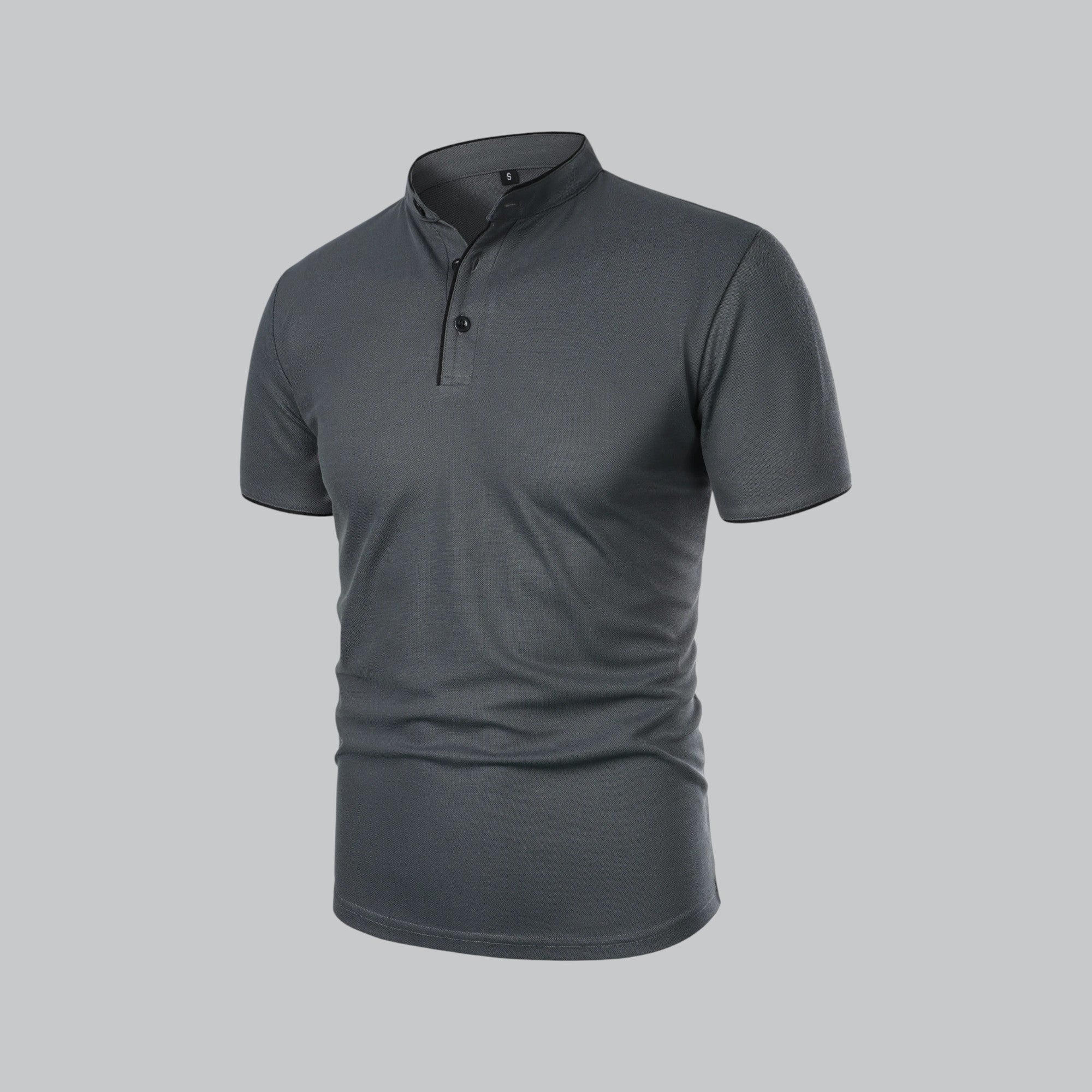 Grandad Collar Polo Shirt with Short Sleeves and Button Placket