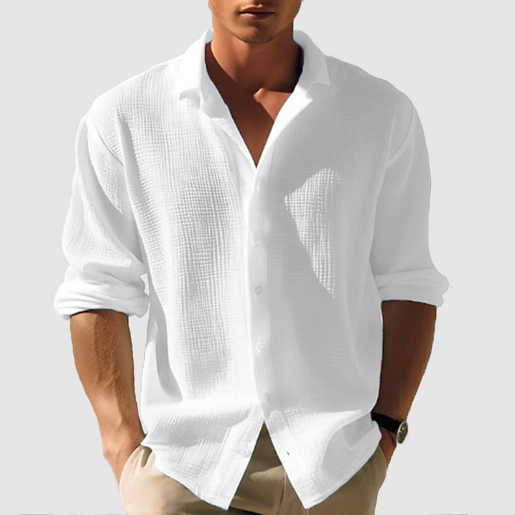 Men's Waffle Texture Linen Shirt