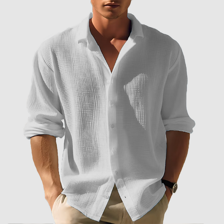 Men's Waffle Texture Linen Shirt