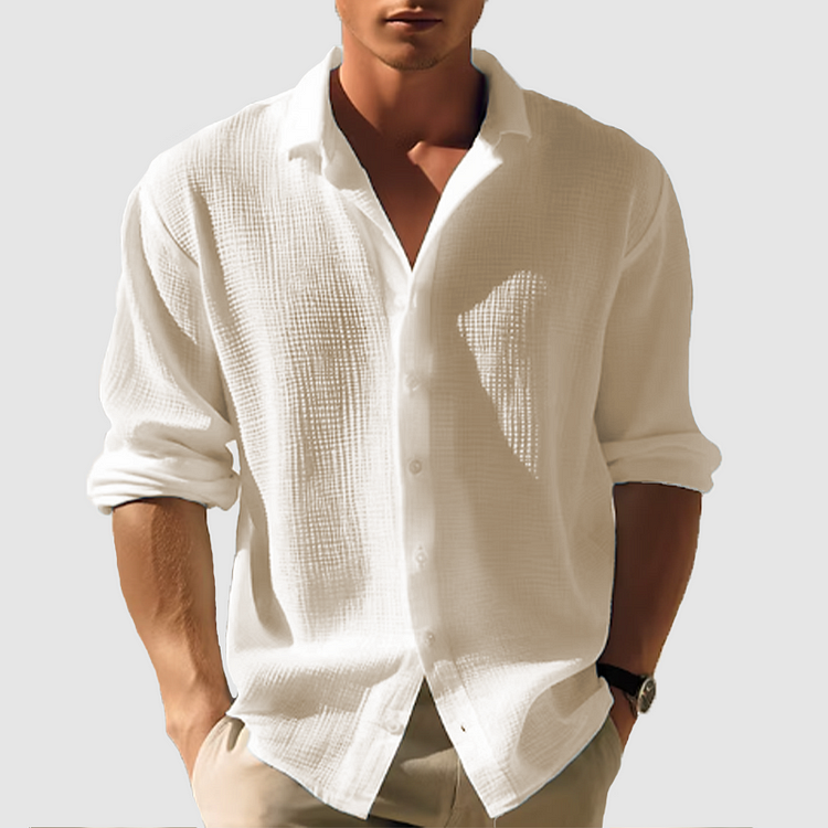 Men's Waffle Texture Linen Shirt