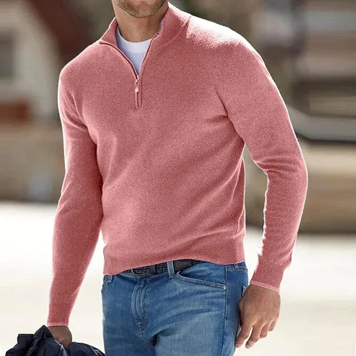 Men’s Half-Zip Knitted Jumper with Stand Collar