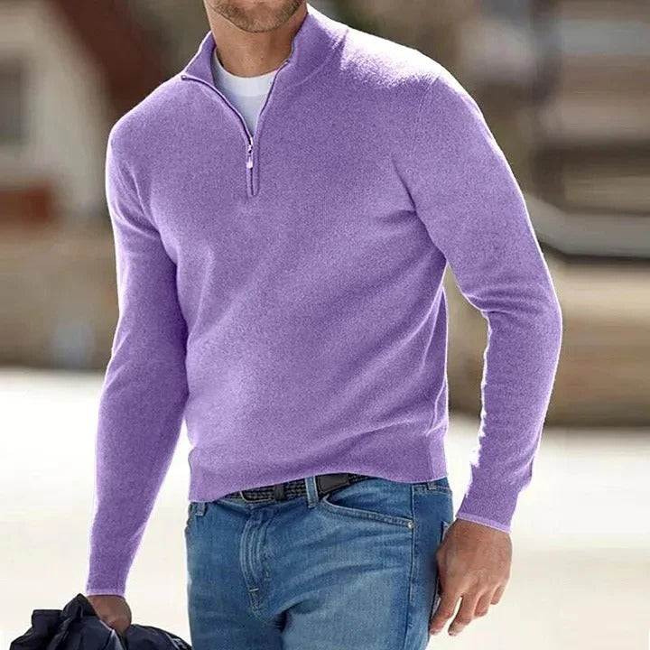 Men’s Half-Zip Knitted Jumper with Stand Collar