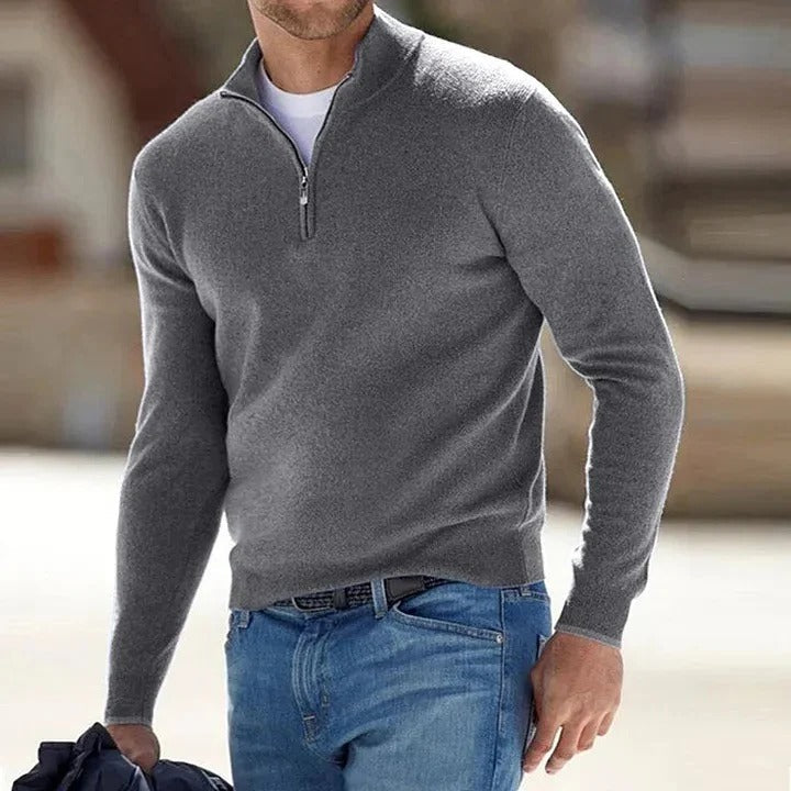 Men’s Half-Zip Knitted Jumper with Stand Collar