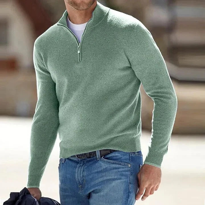 Men’s Half-Zip Knitted Jumper with Stand Collar
