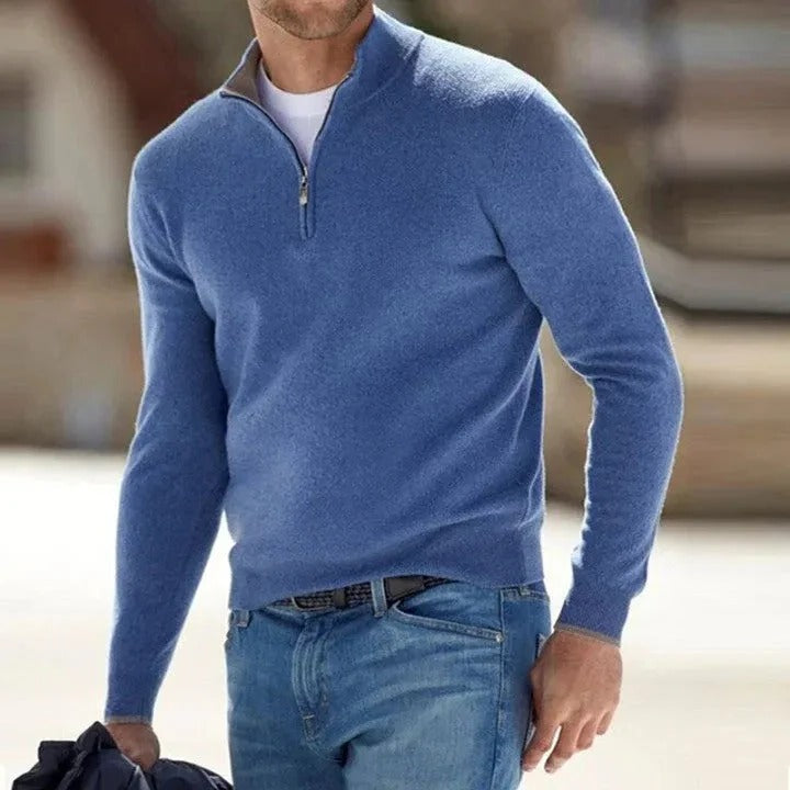 Men’s Half-Zip Knitted Jumper with Stand Collar