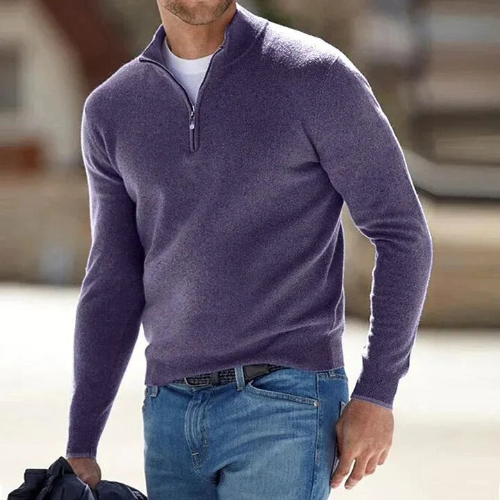 Men’s Half-Zip Knitted Jumper with Stand Collar