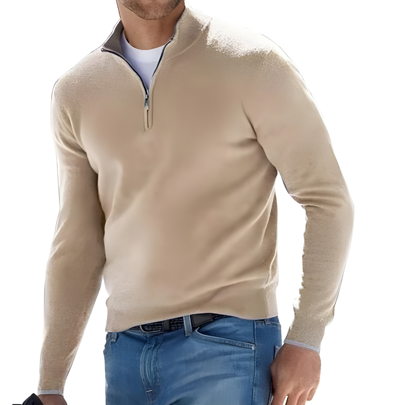 Men’s Half-Zip Knitted Jumper with Stand Collar