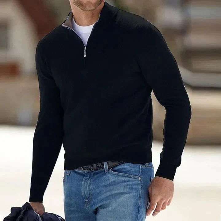Men’s Half-Zip Knitted Jumper with Stand Collar