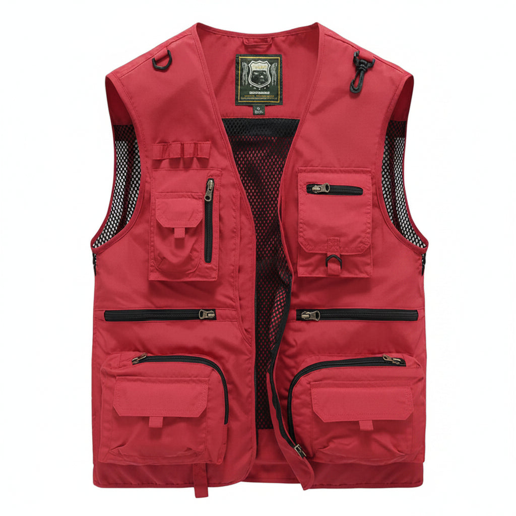Multi-Pocket Utility Vest with Mesh Lining and Zip Pockets
