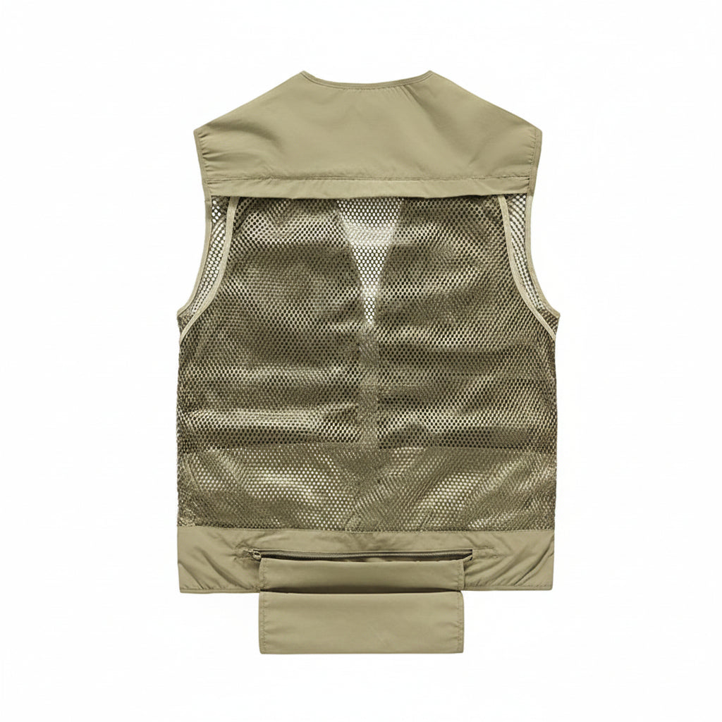 Multi-Pocket Utility Vest with Mesh Lining and Zip Pockets