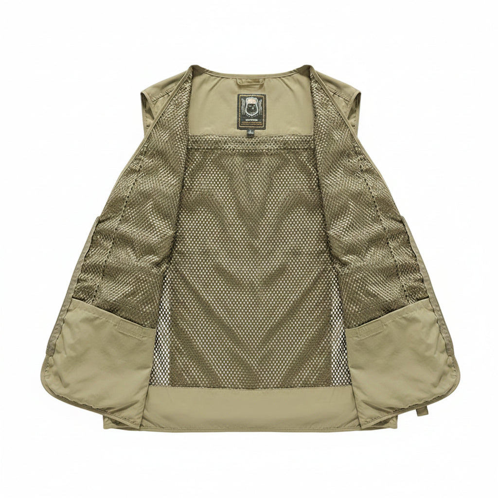 Multi-Pocket Utility Vest with Mesh Lining and Zip Pockets