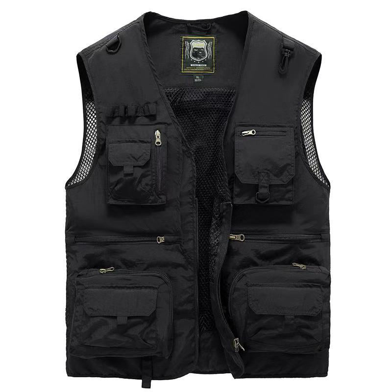 Multi-Pocket Utility Vest with Mesh Lining and Zip Pockets