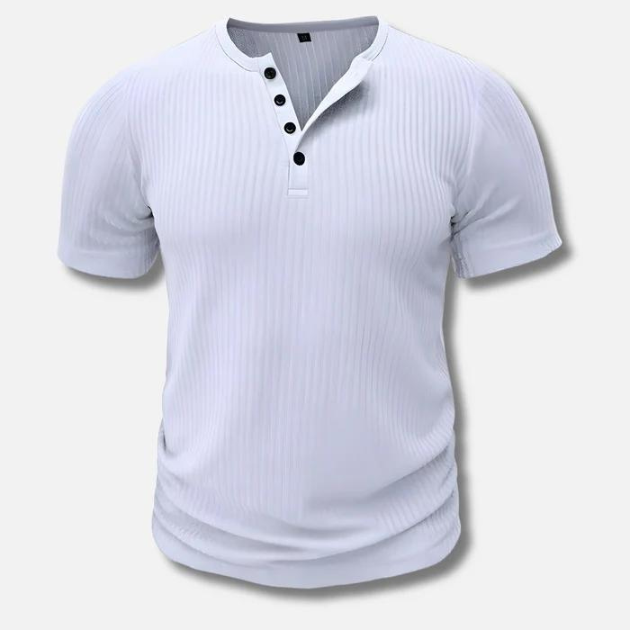 Ribbed Henley T-Shirt with Button Placket