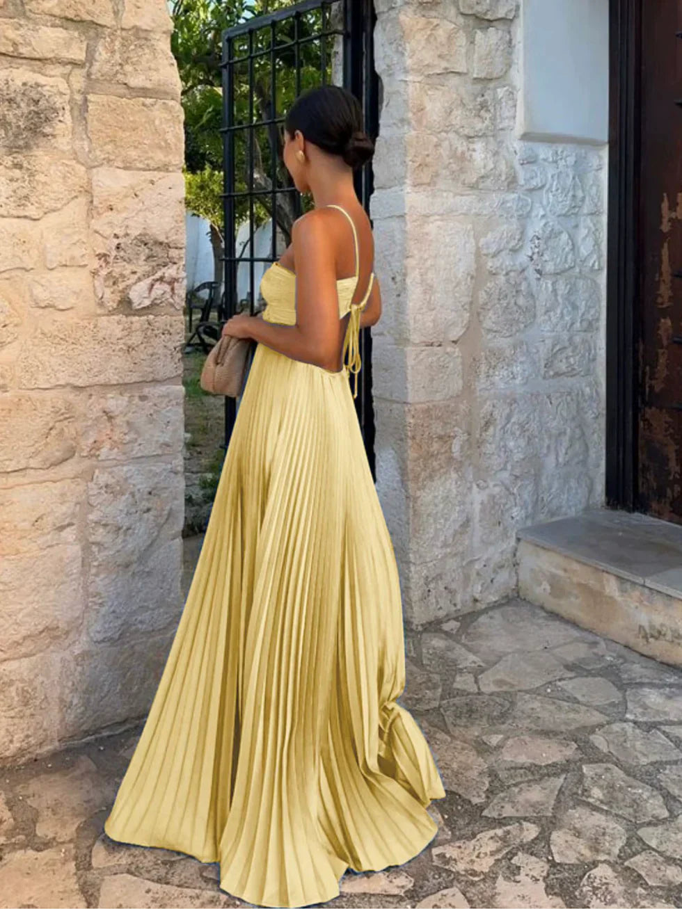 Pleated Cami Maxi Dress with Ruffle Hem