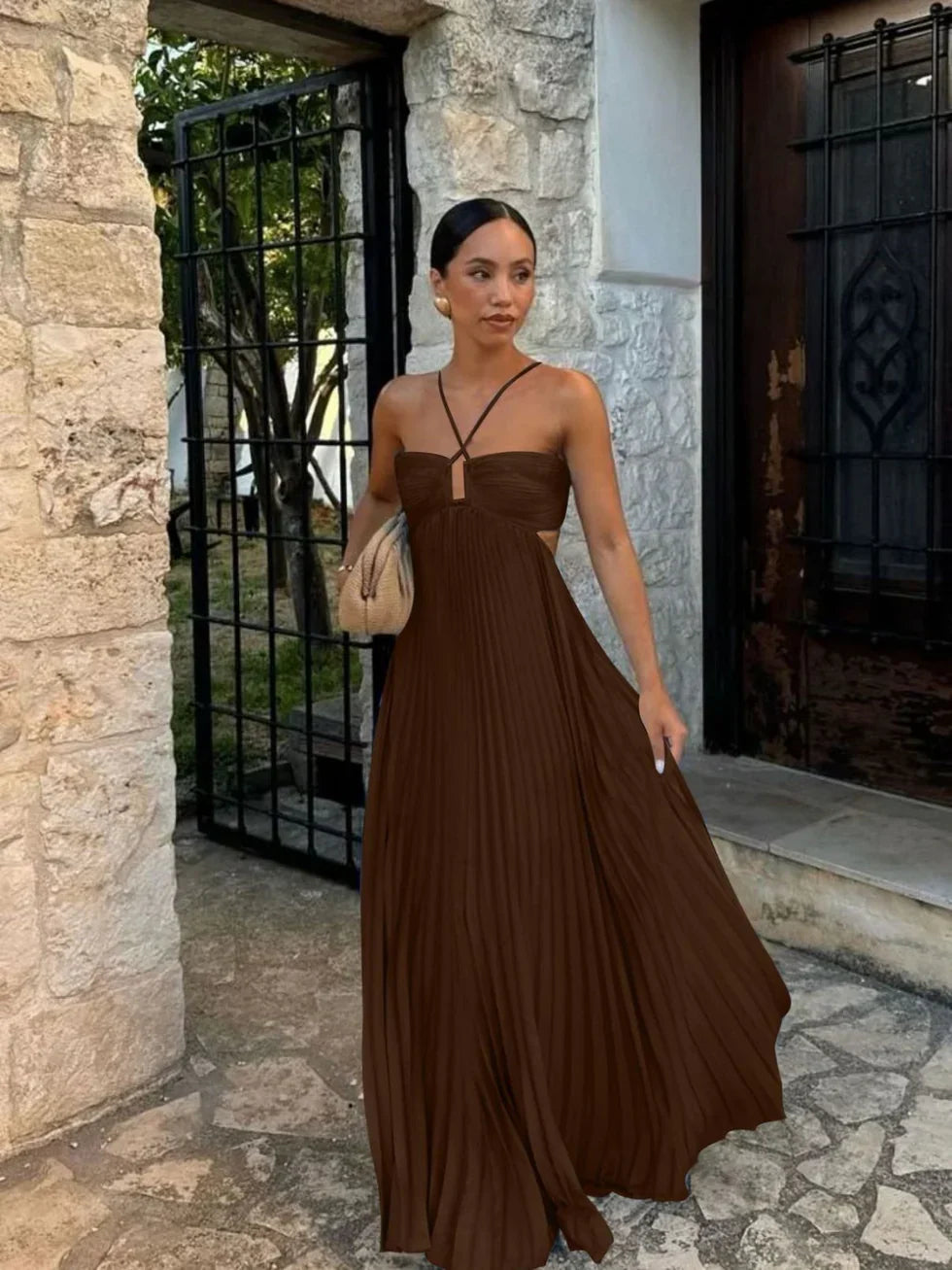 Pleated Cami Maxi Dress with Ruffle Hem