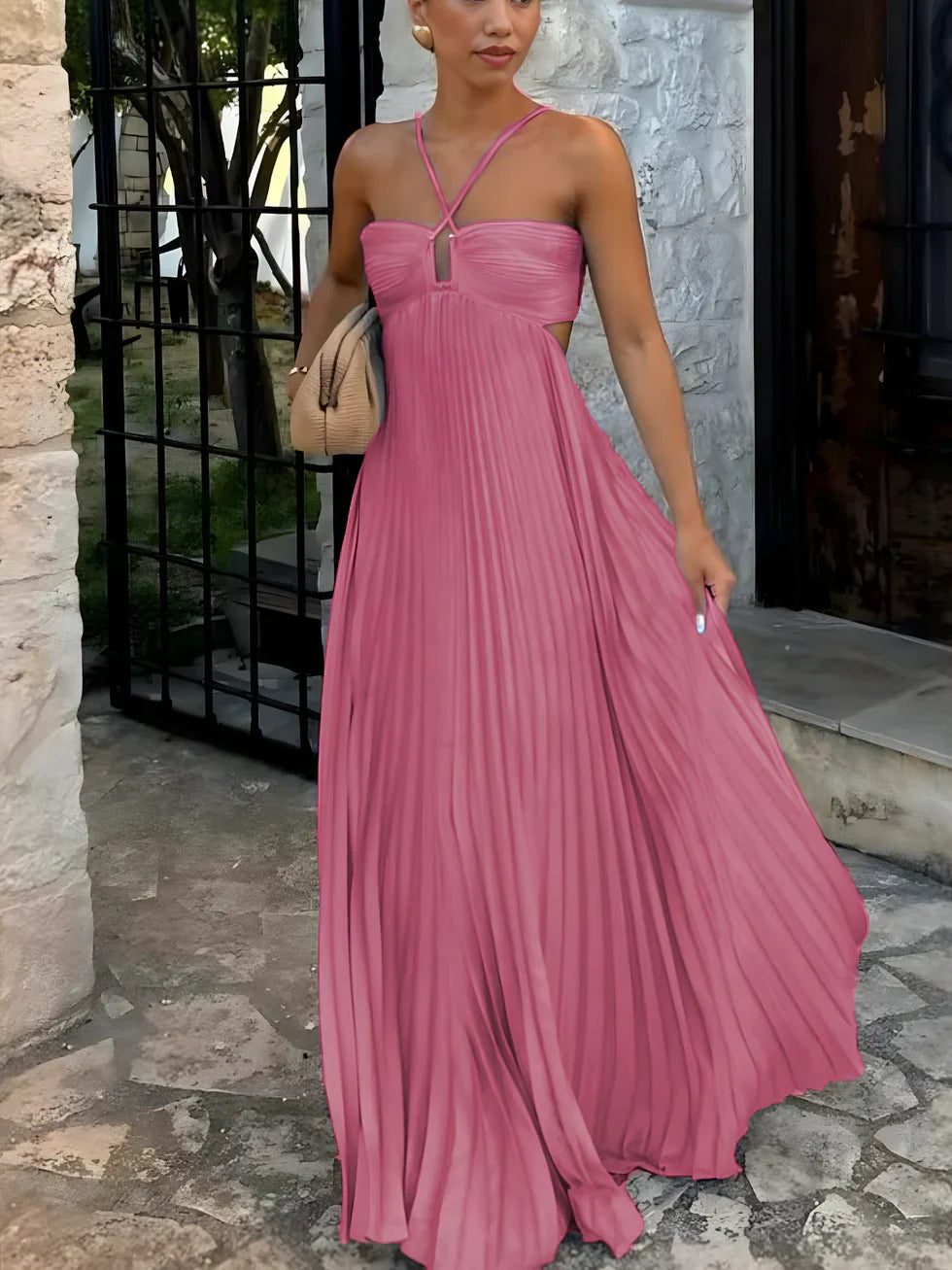 Pleated Cami Maxi Dress with Ruffle Hem