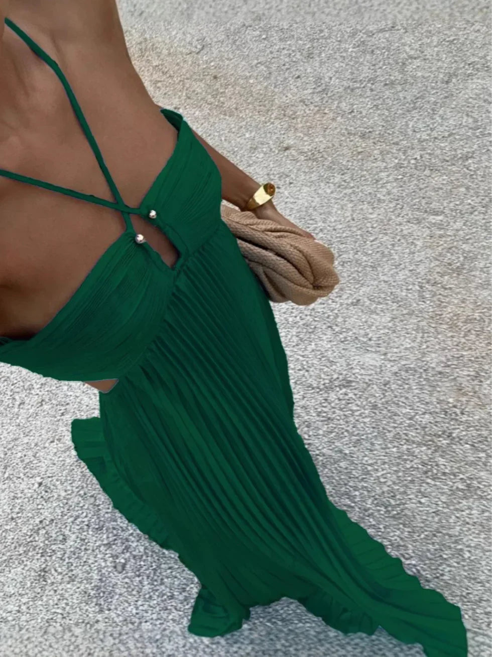 Pleated Cami Maxi Dress with Ruffle Hem