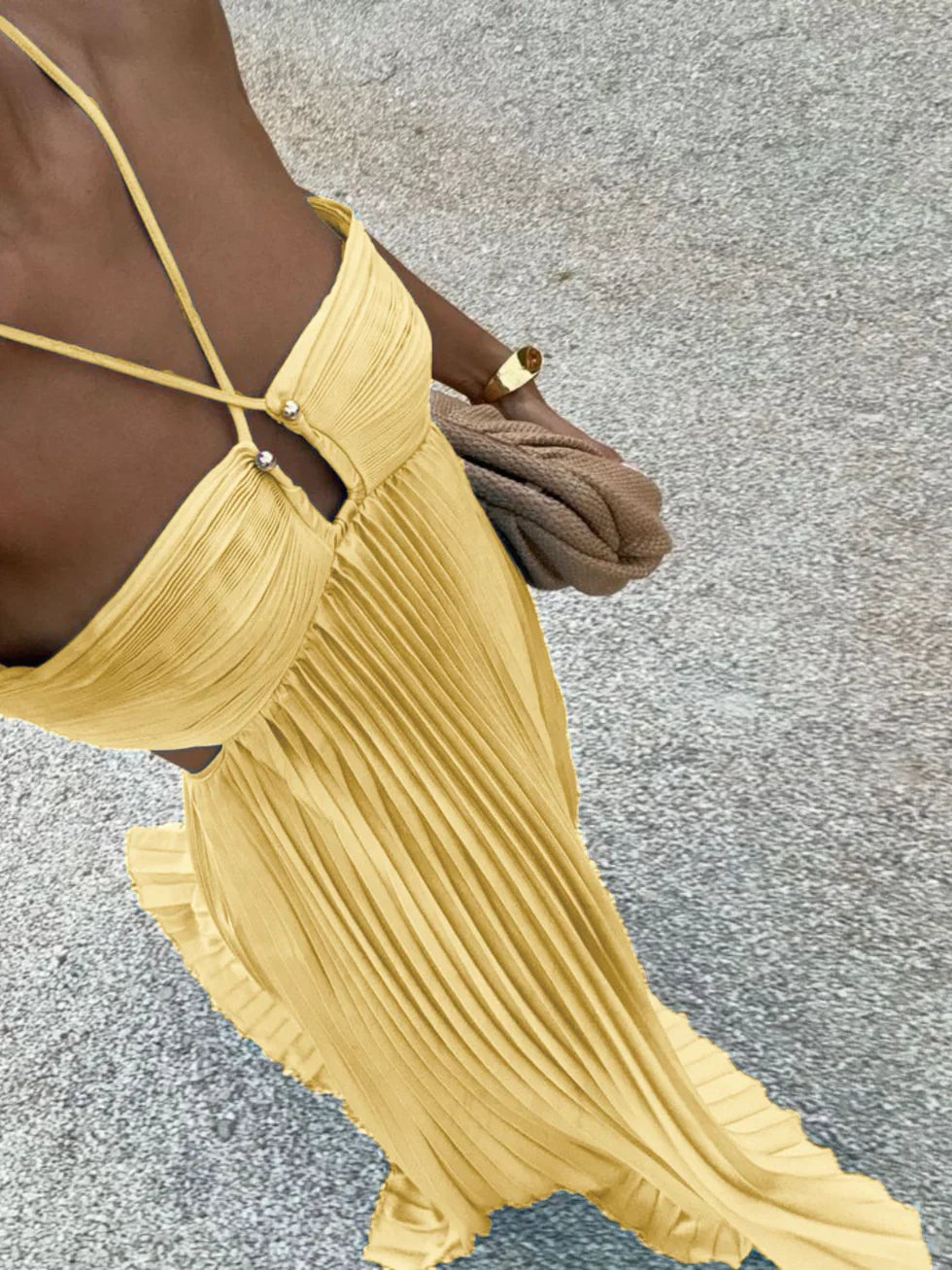 Pleated Cami Maxi Dress with Ruffle Hem